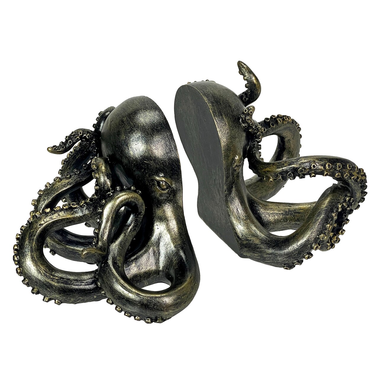 Bronze Octopus Bookends Set of 2 Nautical Polyresin Coastal Shelf Decor